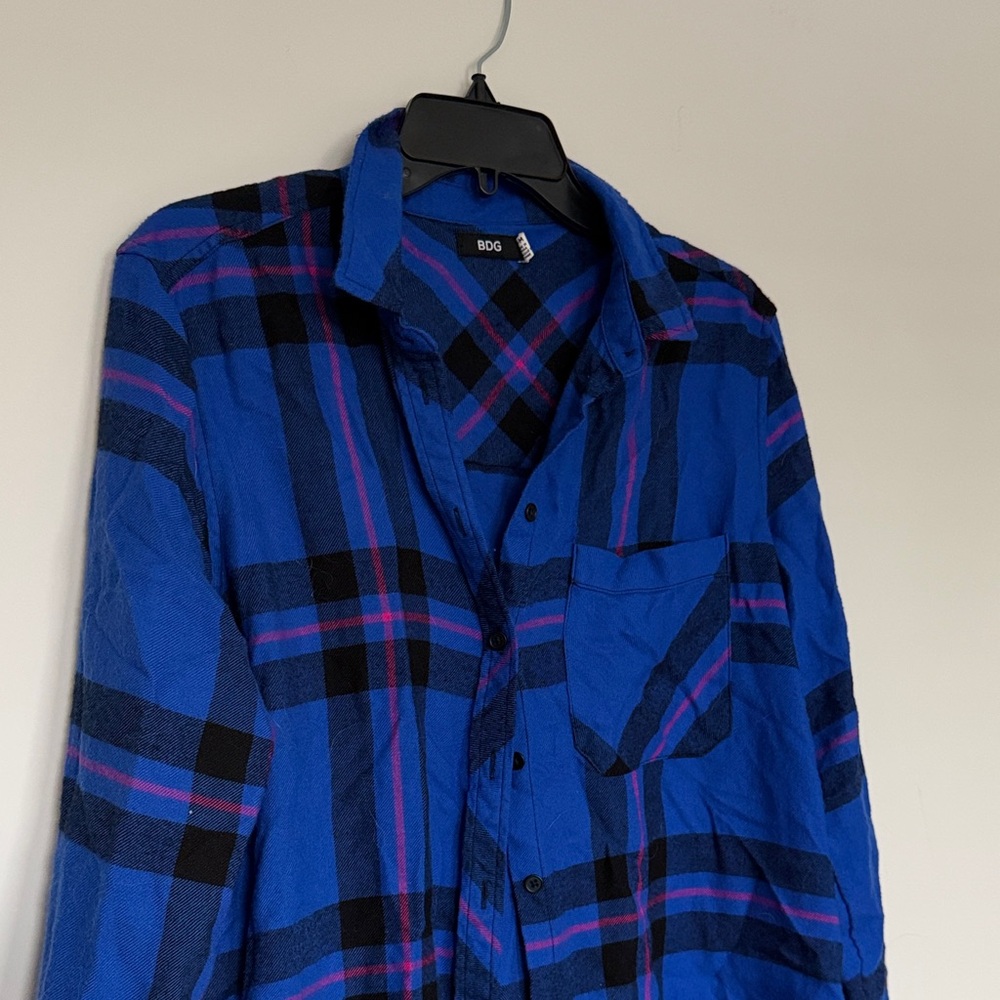 BDG Vibrant Blue and Black Plaid Shirt